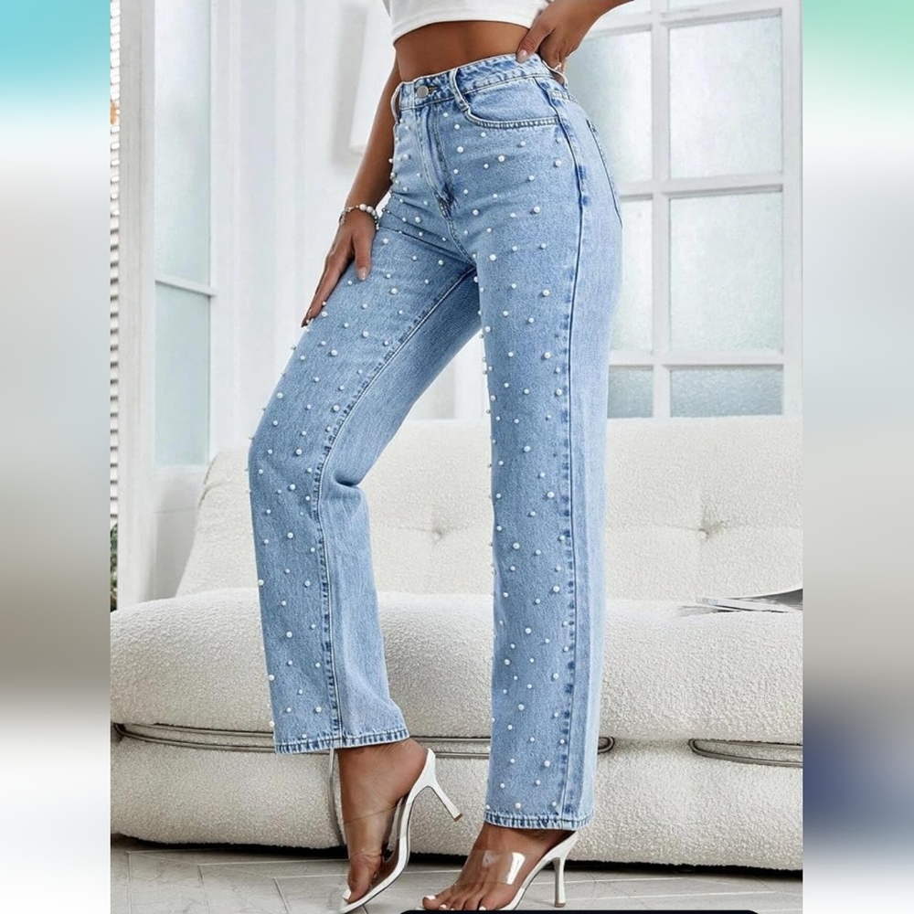 NWT Pearl embellished Y2K denim jeans size large